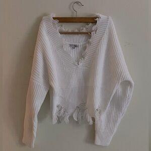 FASHION NOVA size XS white Sweater ribbed and distressed
